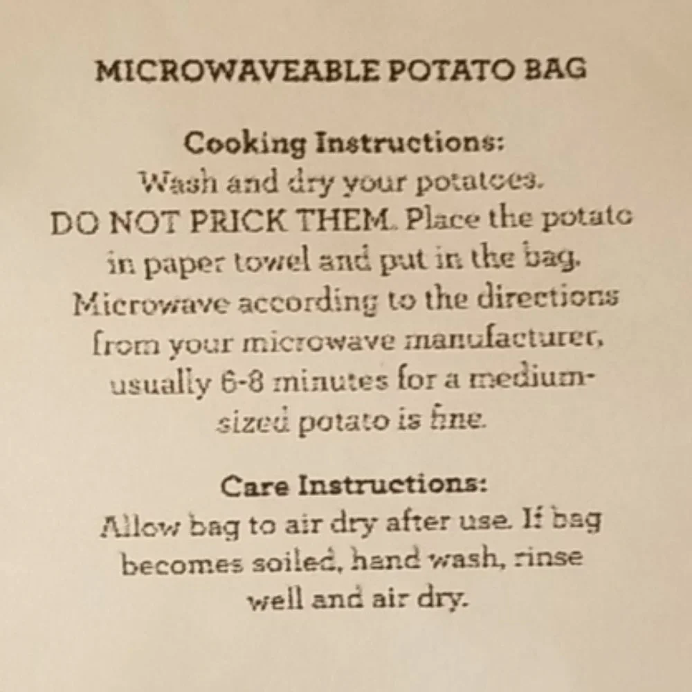 Custom Made Microwave Potato Bag